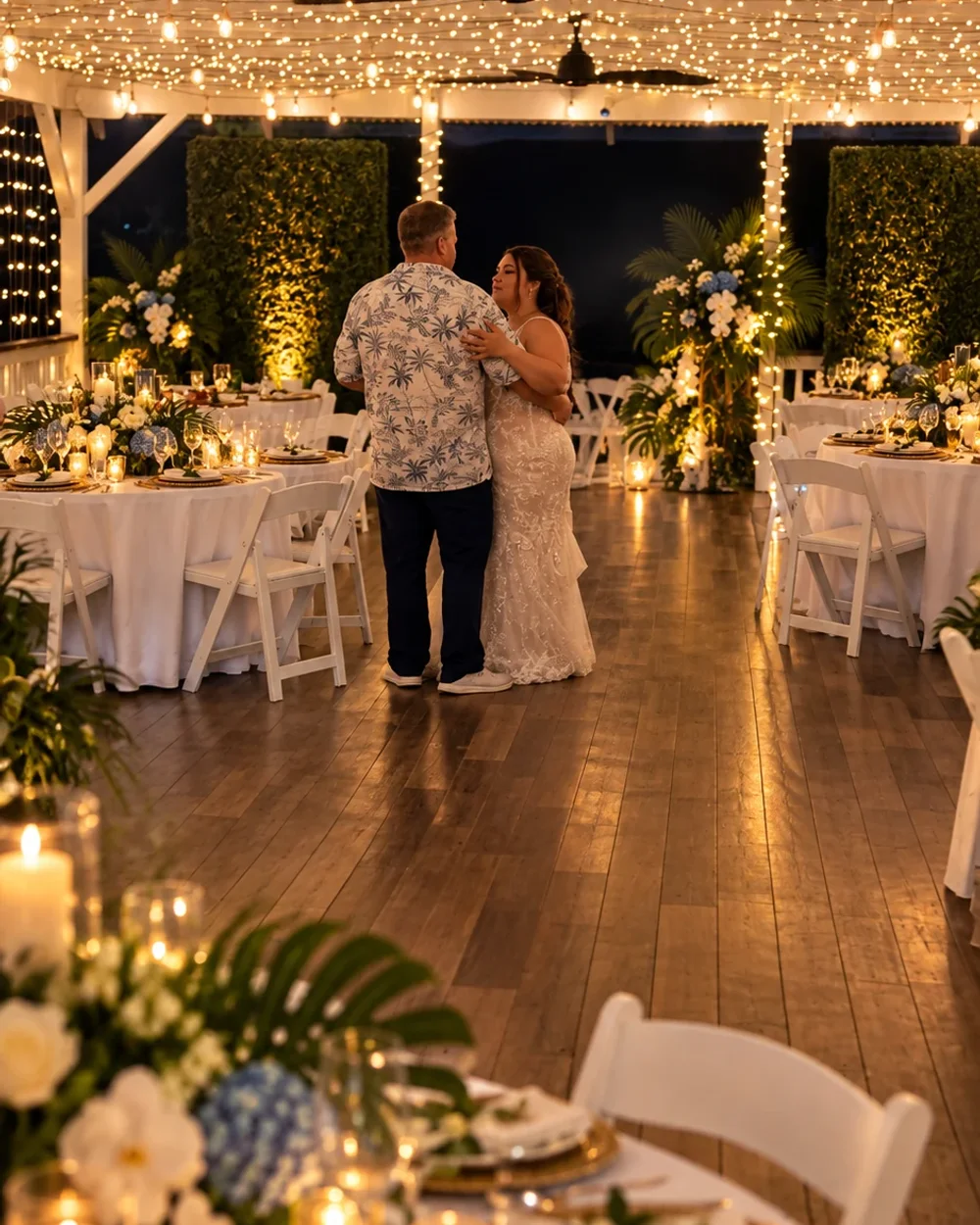 Newlyweds sharing their first dance inside the Koa’s pavilion