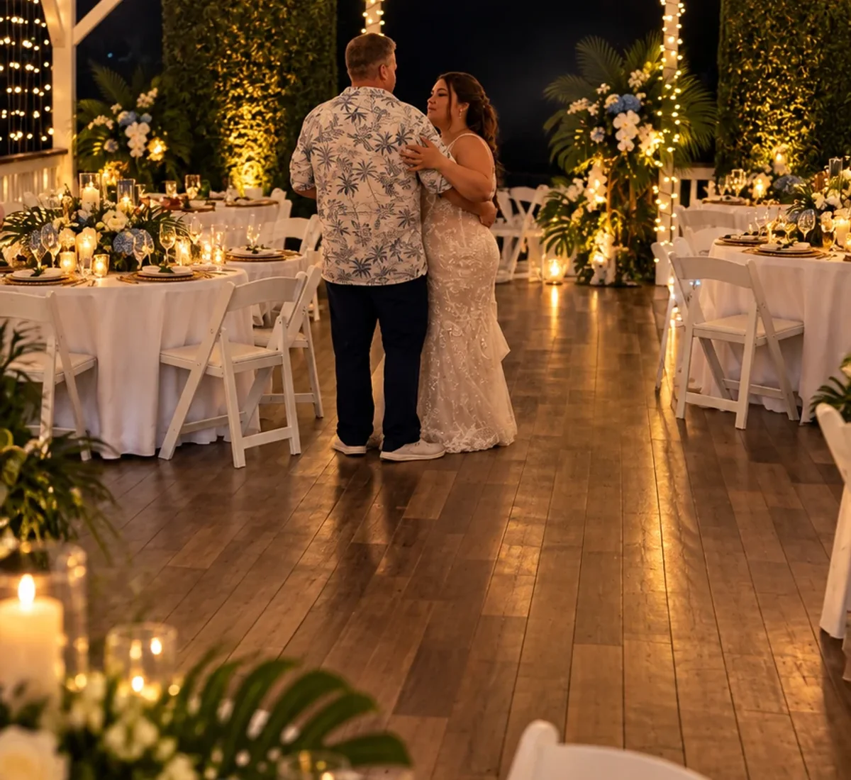 Newlyweds sharing their first dance inside the Koa’s pavilion