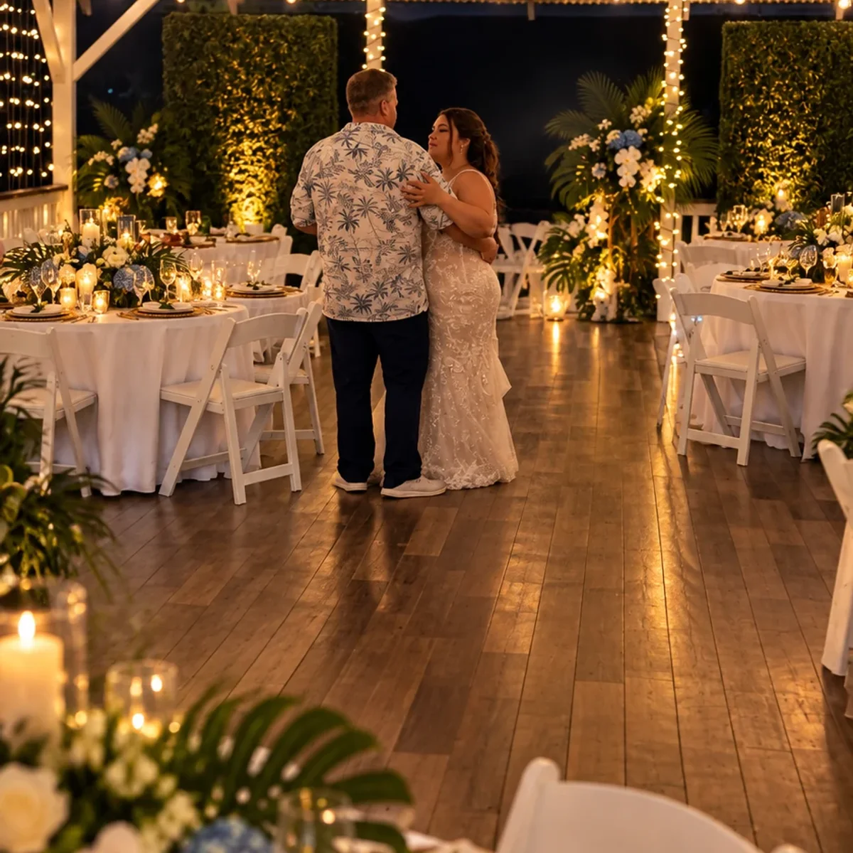 Newlyweds sharing their first dance inside the Koa’s pavilion