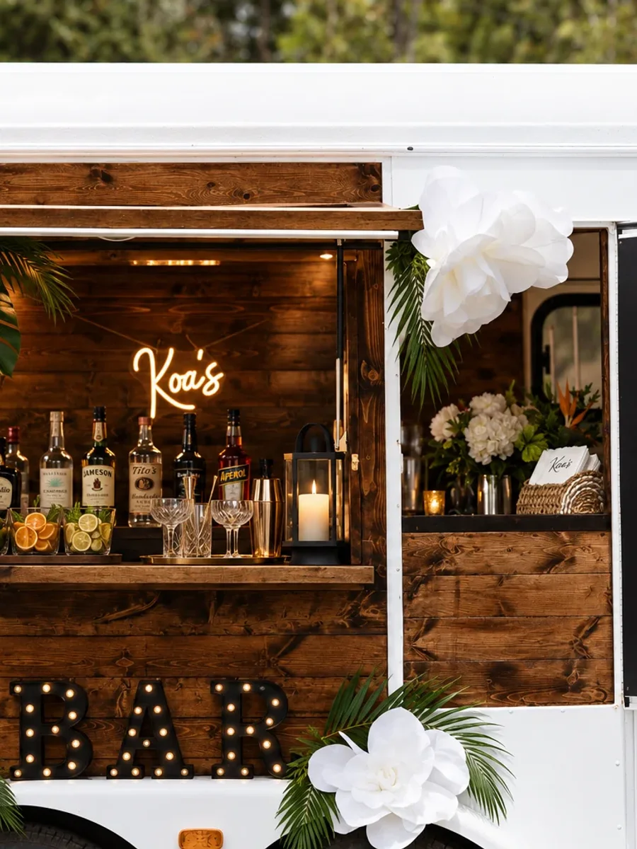 Koa’s Mobile Bar service window styled for an event