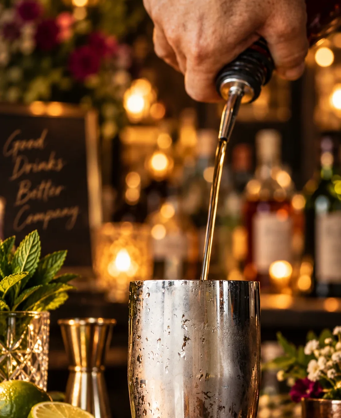 Close-up of a signature cocktail being prepared at Koa’s Mobile Bar