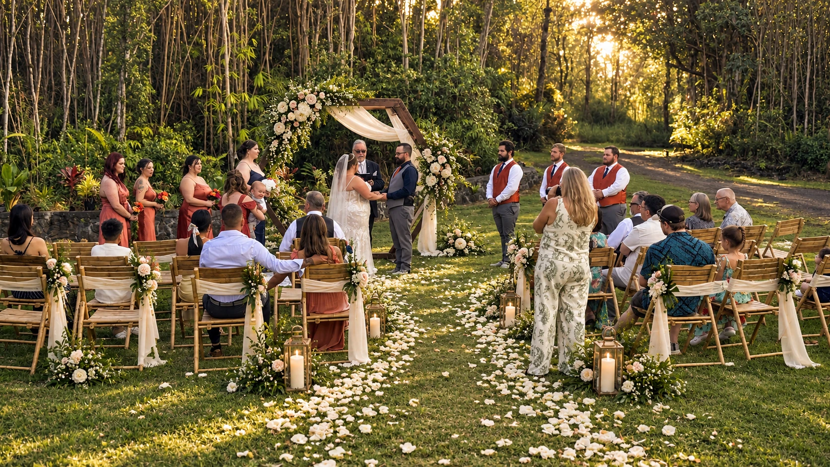 Wedding ceremony at Koa’s photographed from the guest seating