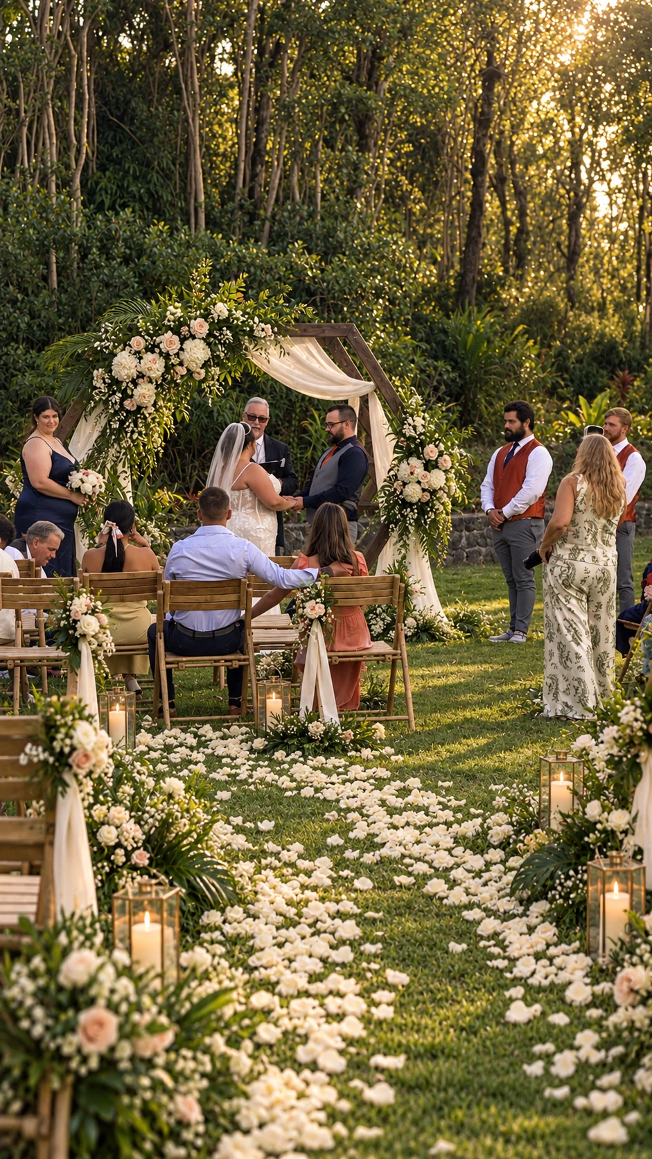 Vertical view of a live Koa’s wedding ceremony at sunset
