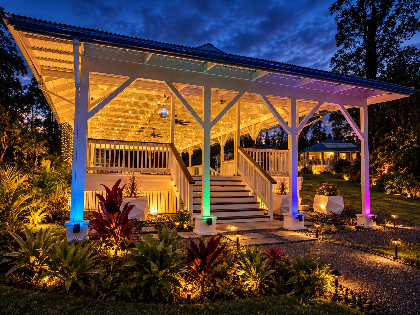 Front entrance of the Koa’s pavilion at golden hour